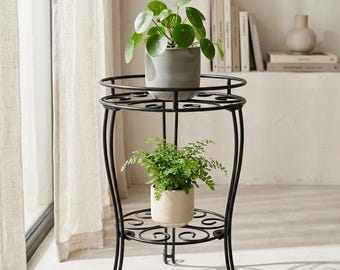 Solid Iron Plant Stand Set Heavy Duty 100 Lb 18.9 and 23.6 Inch