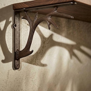 Cast Iron Deer Antler Shelf Bracket 6.2 Inch Rust Proof Matte