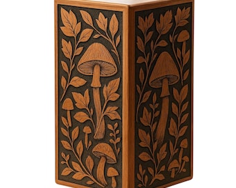 Urna de madera grabada con forma de seta / Urna conmemorativa para cenizas inspirada en la naturaleza