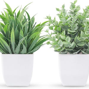 2 Pack Small Artificial Potted Plants for Desk Decor – Realistic Faux Greenery Accessory