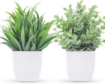 2 Pack Small Artificial Potted Plants for Desk Decor – Realistic Faux Greenery Accessory