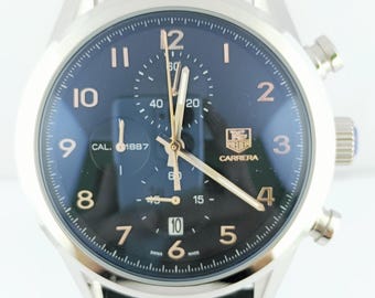 Orologio da polso vintage Tag Heuer Carrera Cal 1887 Cronografo con quadrante nero e datario, movimento al quarzo, spedizione gratuita.