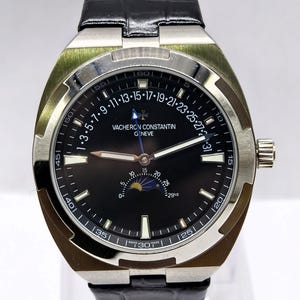 Vintage Vacheron Constanin Geneve Overseas Moonphase Automatic Black Dial Fix Bezel Men's Wrist Watch Free Shipping