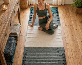 Handwoven Cotton Yoga Mat 2x6 Feet,Eco Friendly Meditation Mat, Non Slip Workout Rug,Boho Floor Mat,Handmade Cotton Rug, Yoga & Exercise Mat