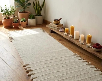 Organic Cotton Yoga Mat – Herbal Infusion, Eco-Friendly Pilates Rug, Mustered Color Cotton Yoga Mat, Home and Living Room Mat.