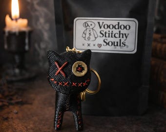 Gothic Voodoo Cat Schlüsselbund, 3D gedrucktes handbemaltes genähtes Puppenzubehör