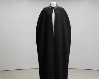 Ręcznie robiony czarny wełniany peleryna - peleryna Sith w stylu Dartha do cosplayu