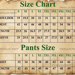 May include: Size chart for clothing, featuring measurements for shoulder, chest, length, and sleeve. Also includes pants size measurements for waist and length. Sizes range from S to 6XL.
