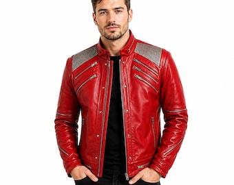 Michael Jackson Beat It Red Leather Biker Jacket – Men's Concert MJ Tribute Coat