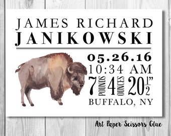 DIY Custom Bison / Buffalo Birth Stat Wall Print/ Birth Announcement Wall Art/ Baby Shower/ Sprinkle Present/ For the Baby/ Nursery Decor