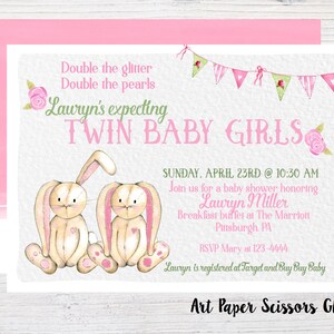 Baby Shower Invitations/ Baby Shower Invite for Boy/ for Girl/ Twin Baby Shower Invitations/ Bunny Baby Shower/ Baby Sprinkle Invitation