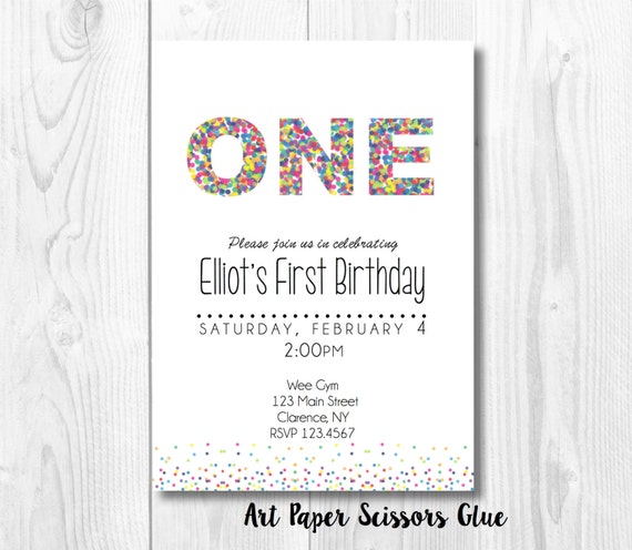 Confetti Birthday Party Invitation/ Digital Birthday Invite/ Rainbow Confetti/ Primary Colors/ Red Yellow Blue/ First Birthday