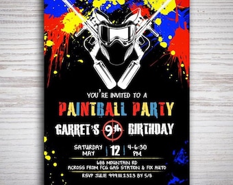 Paintball Party Birthday Invitation/ Paintball Party Invite/ Birthday Invitation for Kid/ Birthday Invitation for Boy/ Birthday Party