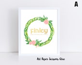 Custom Digital Watercolor Irish Celtic Knot Birth Announcement Wall Print/ Wall Stat/ Digital or Print/ FREE SHIPPING/ Four Leaf Clovers