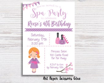 Spa Party Birthday Invitations/ Mani Pedi Party Invite/ Manicure Party Birthday Invite/ Childrens Birthday Invitation/ Girls Birthday Invite