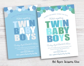 Twin Baby Boy Shower Invitation/ Baby Shower Invite/ Simple Baby Shower Invitation/ Baby Sprinkle Invitation/ Invitation for Twin Boys