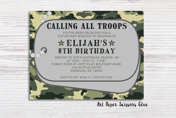 Invitations A Theme Militaire Invitation De L Armee De Etsy Invitations A Theme Militaire Invitation De L Armee De Etsy