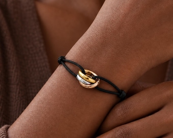Personalized Interlocking 3 Ring Bracelet, Custom Engraved Cord Bracelet