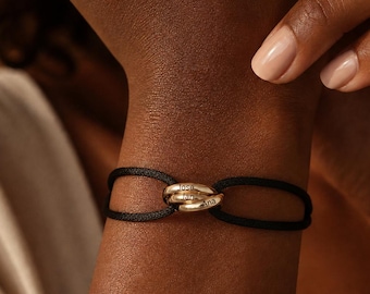 Pulsera personalizada de 3 anillos entrelazados, pulsera de cordón grabada a medida