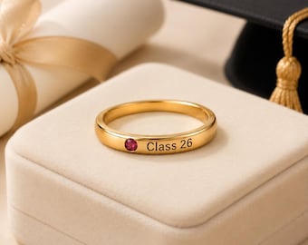 Class of 2026 Graduation Gift for Daughter, Personalized Birthstone Ring, Custom Engraved Ring for Her, Graduation Jewelry