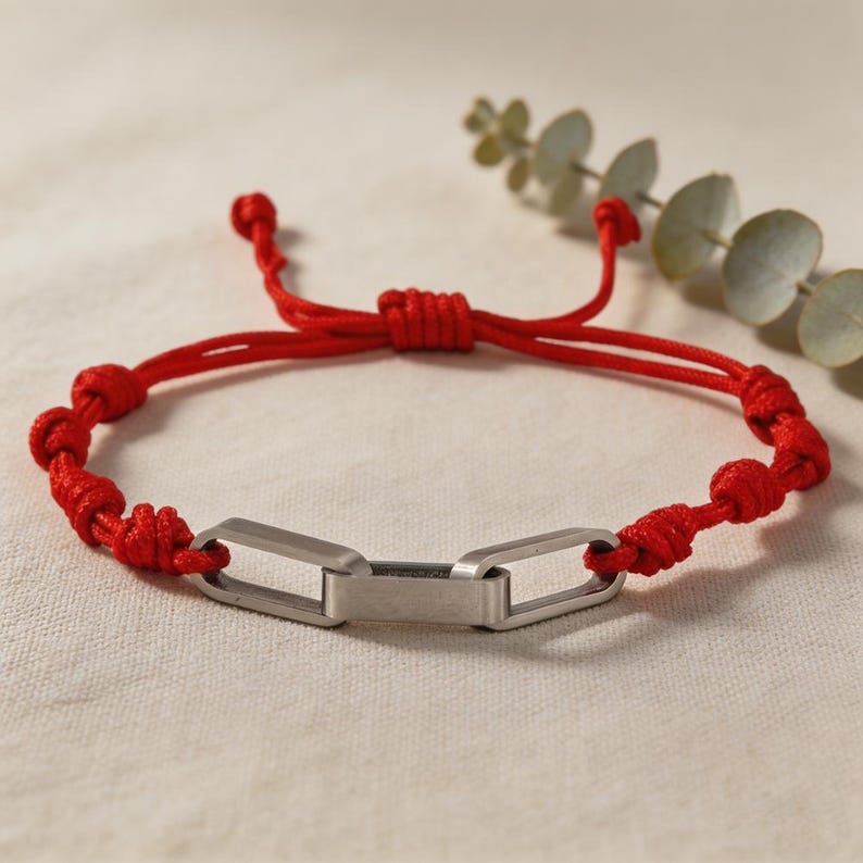 Interlocking Strings Personalized Red String Bracelet, Custom Engraved Interlocking Link ...