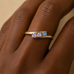 Dainty Slanted Birthstone Ring, Custom 1–4 Stone Family Keepsake