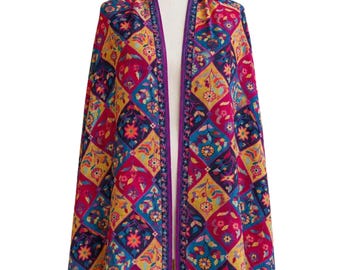 Handgeweven kasjmier pashmina kani-sjaal met veelkleurige bloemen en diamanten jaal 45 x 90 cm