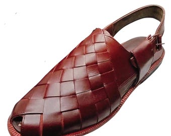 Men's Handmade Basket Weave Leather Sandals | Woven Slingback | Gift For Him