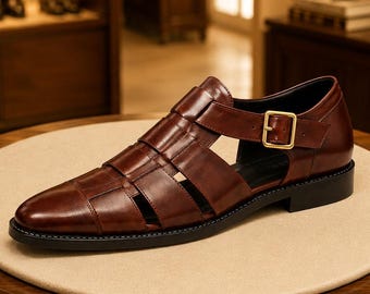 Men's Fisherman Sandals, Handmade Closed-Toe Leather Summer Shoes, Genuine Leather, Custom Sizes