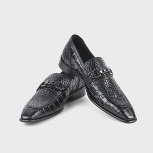 Handmade Black Crocodile Embossed Leather Loafers, Men’s Formal Slip leather footwear image 7