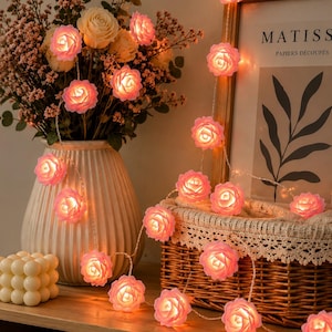 Guirnalda de luces de rosas rosas / Guirnalda de luces de flores con alimentación USB / Decoración para dormitorio / Luces para residencias estudiantiles
