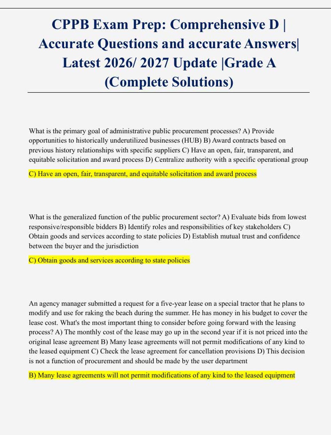 CPPB Exam Prep Comprehensive D Accurate Questions and Accurate Answers ...