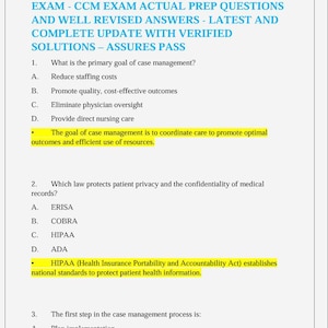 May include: A white page with blue text titled "CALIFORNIA CERTIFIED CASE MANAGER EXAM - CCM EXAM ACTUAL PREP QUESTIONS". The page contains multiple-choice questions and answers related to case management.