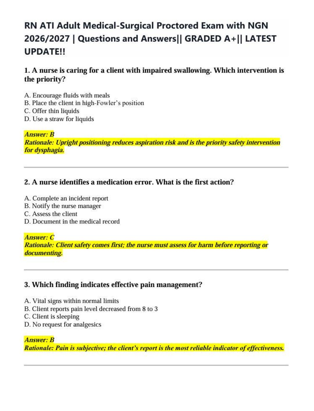 RN ATI Adult Medical-surgical Proctored Exam With NGN 2026-2027 - Etsy
