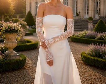 Lace Fingerless Bridal Gloves, Sheer Wedding Sleeves, Floral Lace Bride Gloves, Detachable Bridal Arm Sleeves