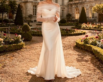Pearl Bridal Bolero Set, Wedding Cover Up with Gloves, Sheer Pearl Wedding Shawl, Detachable Bridal Wrap