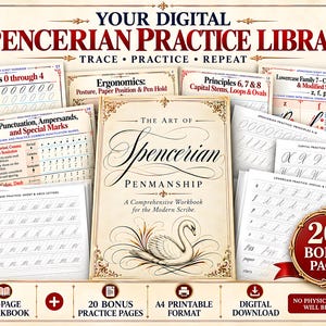 Spencerian Calligraphy Workbook | Printable Practice & Tracing Sheets, Easy learning | Digital Download