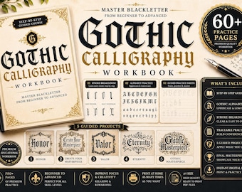 Quaderno di esercizi di calligrafia gotica, pratica di scrittura gotica, corso di lettering medievale (download digitale)