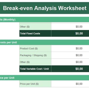 Break Even Analysis Worksheet | Small Business Calculator (excel ...