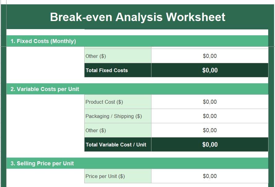 Break Even Analysis Worksheet | Small Business Calculator (excel ...