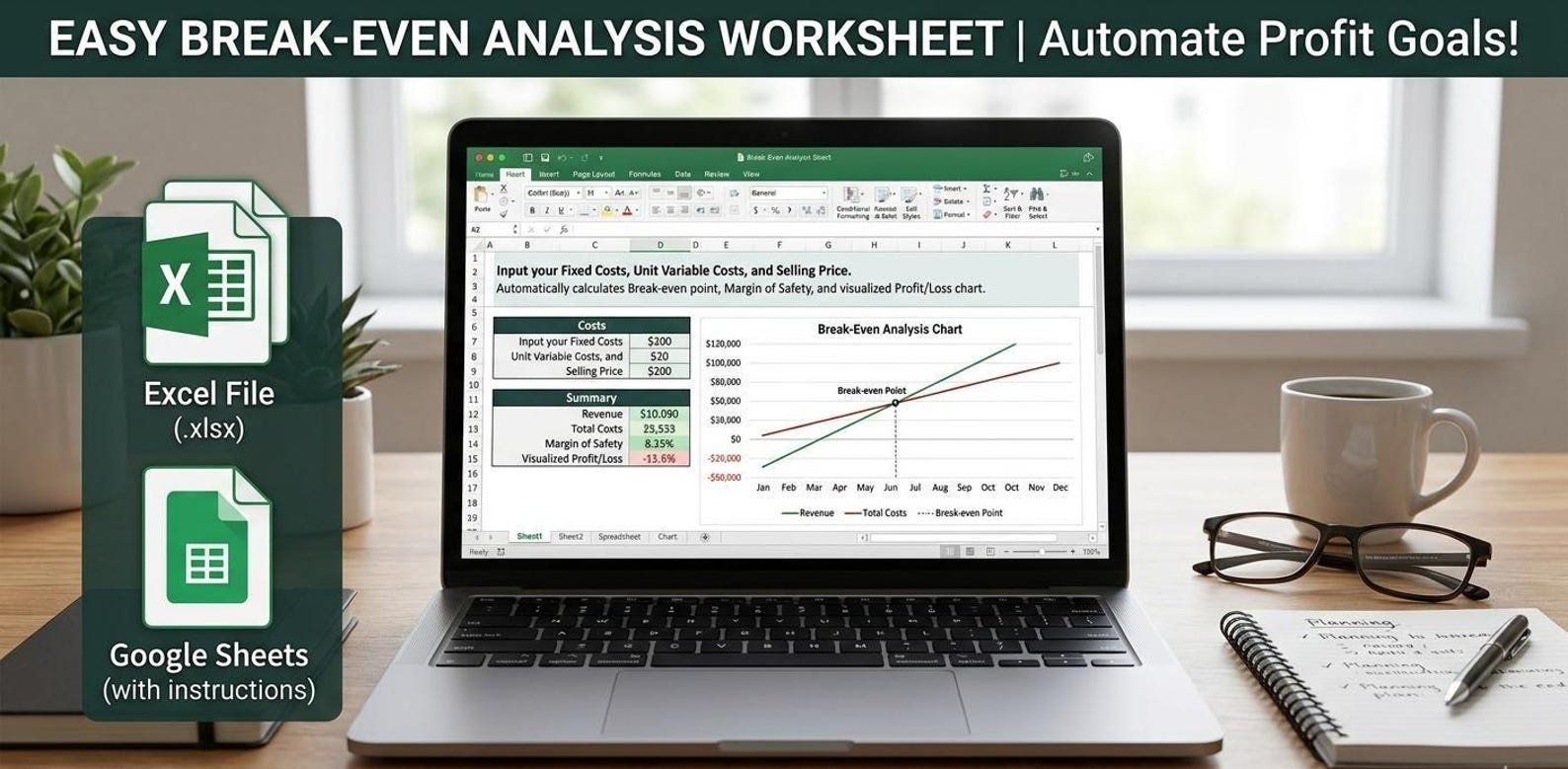 Break Even Analysis Worksheet | Small Business Calculator (excel ...