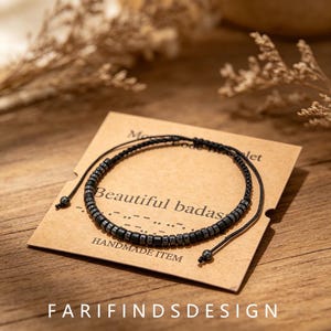Beautiful Badass – Morse Code Hematite Bracelet, Adjustable Empowering Jewelry