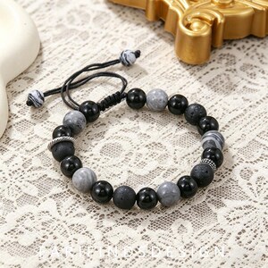Adjustable Lava Rock Grey Jasper Bracelet, Essential Oil Diffuser, Natural Stone Stacking Bracelet