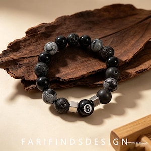 Obsidian Lava Rock No.8 Ball Armband, 8 mm Naturstein Streetwear Diffusor Schmuck