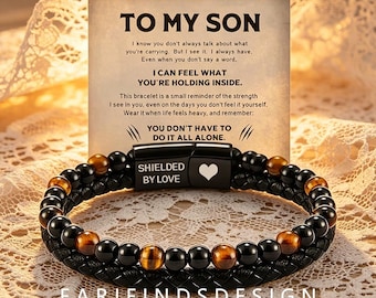 To My Son Tiger Eye Lederarmband, individuell gravierte Magnetschließe Männer Geschenk