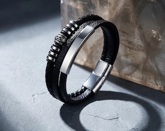 to my son/dad/love vintage braided leather bracelet custom engraved