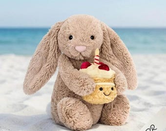 Jellycat Bashful Beige Kaninplysch – 31 cm Födelsedagsmuffinsmjukisdjur
