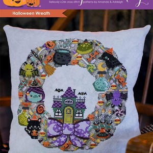 Halloween Wreath Downloadable PDF Cross Stitch Pattern