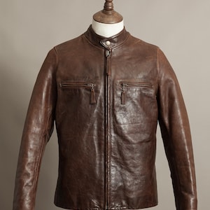 Vintage Ralph Lauren RL67 Cowhide Leather Rider Jacket, Brown Patina Cafe Racer