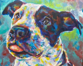 PET PORTRAIT Colorful Custom Portrait paintings of your favorite pet.  100% hand painted in acrylic paint on canvas. Pet Owner Gift ideas